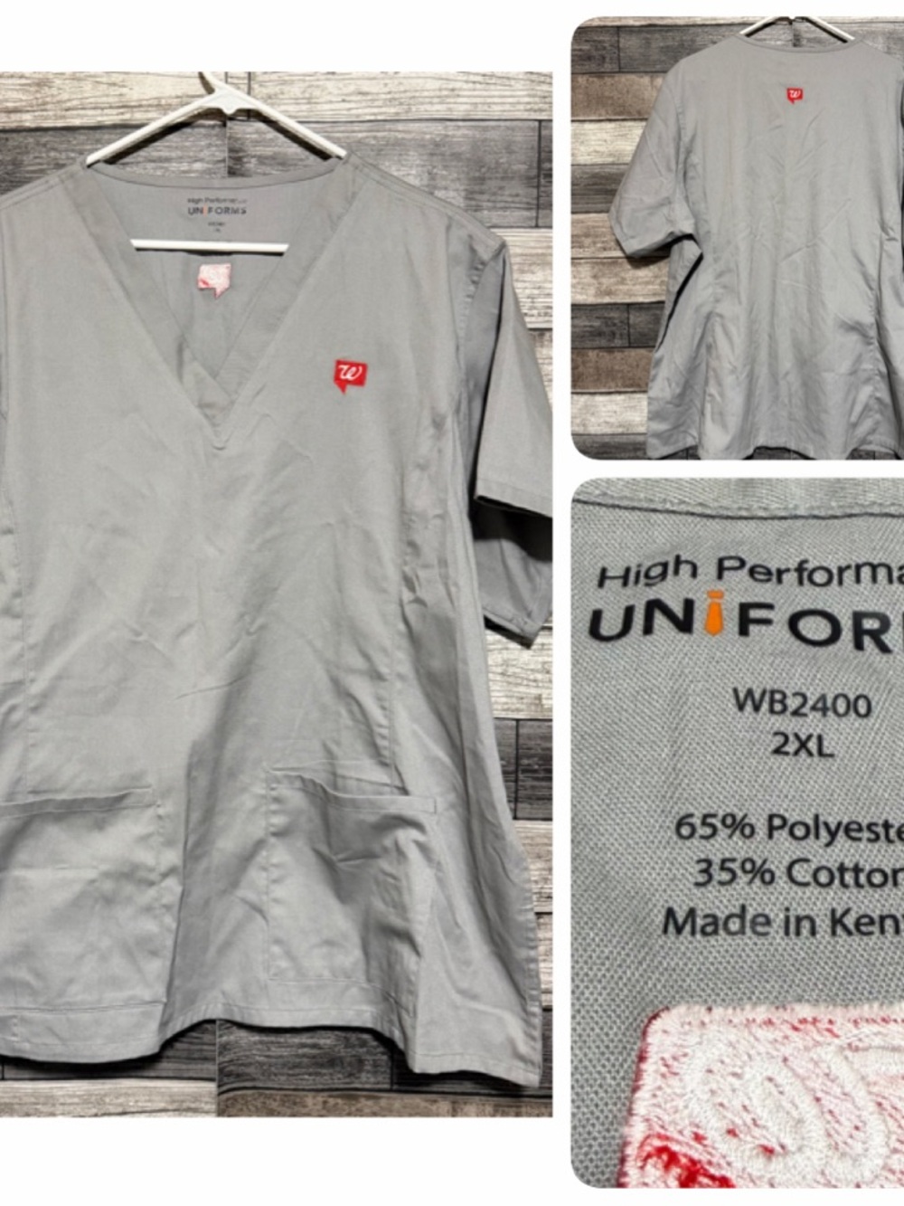 Walgreen V-Neck Scrub Top High Performance Uniforms Women’s 2XL Gray Pockets